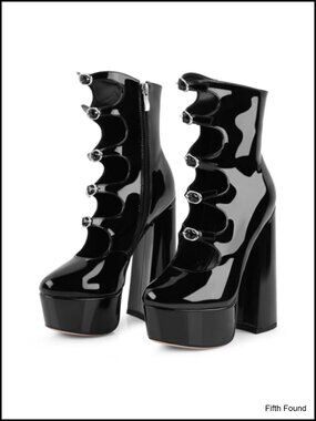 Platform Heels Closed Toe Chunky Block Goth Ankle Boots Side Zipper Buckle